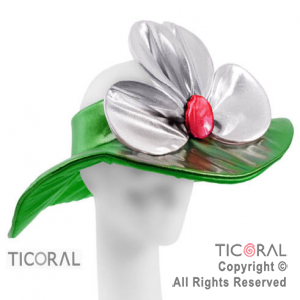 SOMBRERO CAPELINA CON FLOR METAL VERDE x 1